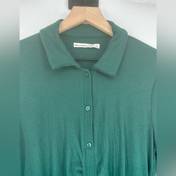 Abercrombie &‎ Fitch Forest Green Long Sleeve Ribbed Shirt Dress In Size L - Picture 6 of 10